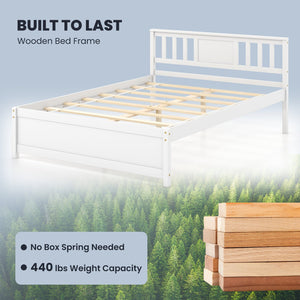 Wooden Platform Bed with Headboard and Wood Slat Support White-Full Size view 7