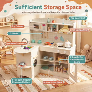 Wooden Play Kitchen with Lights & Sounds and Stove Microwave Sink for Ages 3+-White view 6