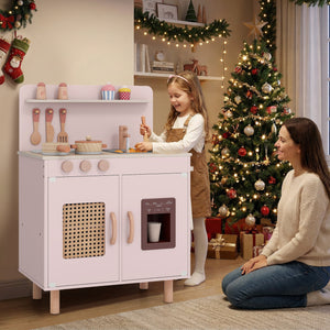 Wooden Pretend Kitchen Playset with Realistic Ice Maker-Pink view 2
