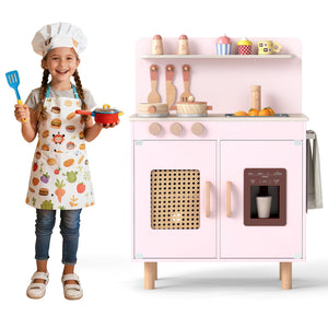 Wooden Pretend Kitchen Playset with Realistic Ice Maker-Pink view 4