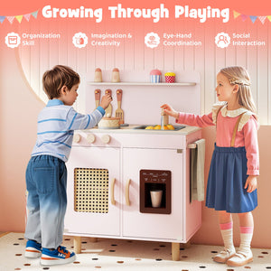 Wooden Pretend Kitchen Playset with Realistic Ice Maker-Pink view 7