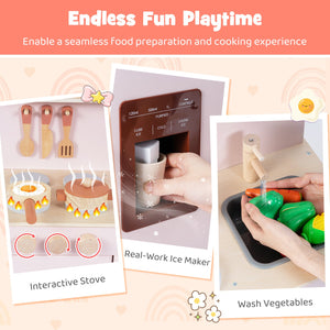 Wooden Pretend Kitchen Playset with Realistic Ice Maker-Pink view 9