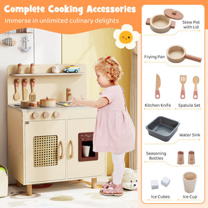 Wooden Pretend Kitchen Playset with Realistic Ice Maker-Yellow view 8
