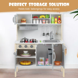 Wooden Pretend Play Kitchen Set for Toddlers-Gray view 9