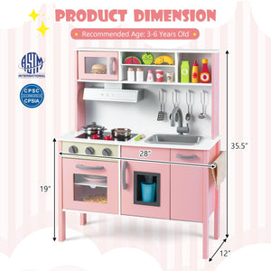 Wooden Pretend Play Kitchen Set for Toddlers-White and Pink view 4
