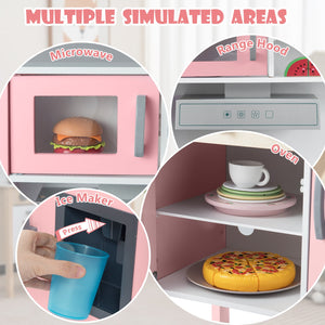 Wooden Pretend Play Kitchen Set for Toddlers-White and Pink view 7
