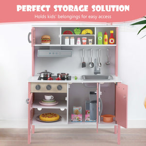 Wooden Pretend Play Kitchen Set for Toddlers-White and Pink view 9