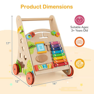 Wooden Push and Pull Baby Walker with Handle and Storage-Natural view 3