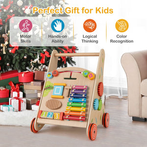 Wooden Push and Pull Baby Walker with Handle and Storage-Natural view 6