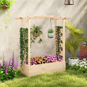 Wooden Raised Garden Bed Planter Box with Trellis and Hanging Roof view 2