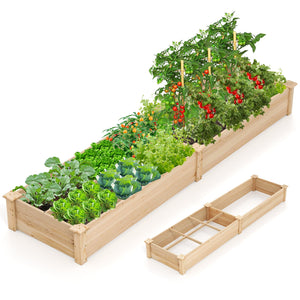 Wooden Raised Garden Bed with 2 Planter Boxes and Dividers-Natural view 4