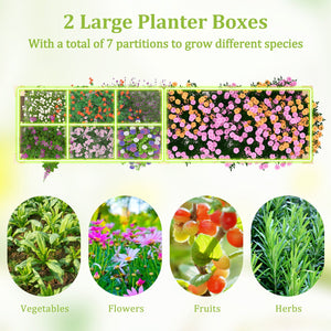 Wooden Raised Garden Bed with 2 Planter Boxes and Dividers-Natural view 9
