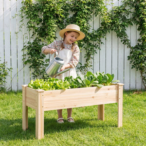 Wooden Raised Garden Bed with Legs 175 LBS Heavy-Duty Elevated Planter Box with Drainage Holes-Natural view 2