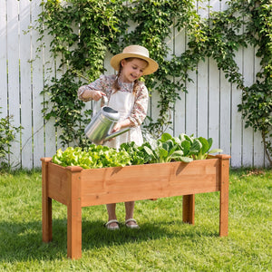Wooden Raised Garden Bed with Legs Elevated Planter Box with Drainage Holes-Orange view 2