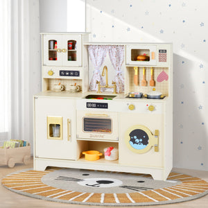 Wooden Toy Kitchen Playset with 14 Accessories for Aged 3+ Years-Beige view 3