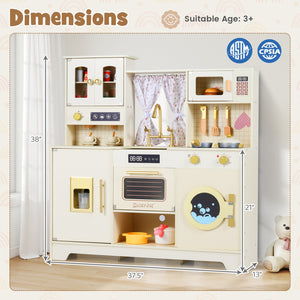 Wooden Toy Kitchen Playset with 14 Accessories for Aged 3+ Years-Beige view 5