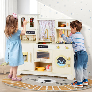 Wooden Toy Kitchen Playset with 14 Accessories for Aged 3+ Years-Beige view 6