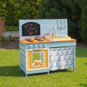 Wooden Toy Kitchen Playset with Removable Circulation Faucet and Cooking Accessories-Blue view 3