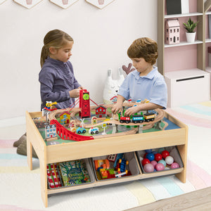 Wooden Train Set Table Kids Multipurpose Activity Play Table with 2 Reversible Tabletops-Gray view 2