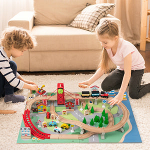 Wooden Train Set Table Kids Multipurpose Activity Play Table with 2 Reversible Tabletops-Gray view 3