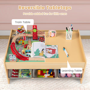 Wooden Train Set Table Kids Multipurpose Activity Play Table with 2 Reversible Tabletops-Gray view 5