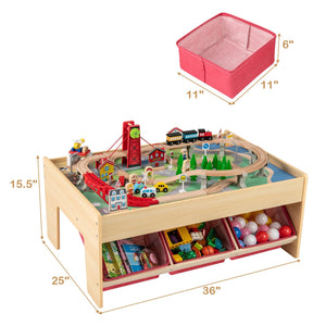 Wooden Train Set Table Kids Multipurpose Activity Play Table with 2 Reversible Tabletops-Red view 4