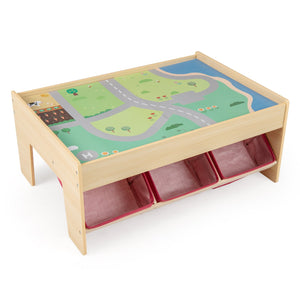 Wooden Train Set Table Kids Multipurpose Activity Play Table with 2 Reversible Tabletops-Red view 5