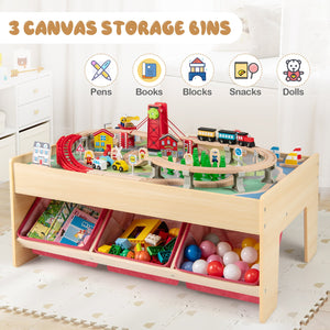 Wooden Train Set Table Kids Multipurpose Activity Play Table with 2 Reversible Tabletops-Red view 6