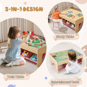 Wooden Train Set Table Kids Multipurpose Activity Play Table with 2 Reversible Tabletops-Red view 8