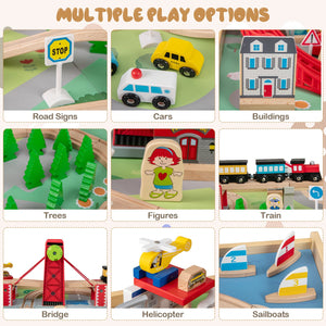 Wooden Train Set Table Kids Multipurpose Activity Play Table with 2 Reversible Tabletops-Red view 9