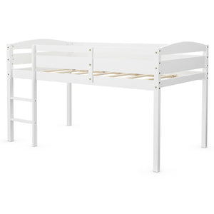Wooden Twin Low Loft Bunk Bed with Guard Rail and Ladder-White view 7