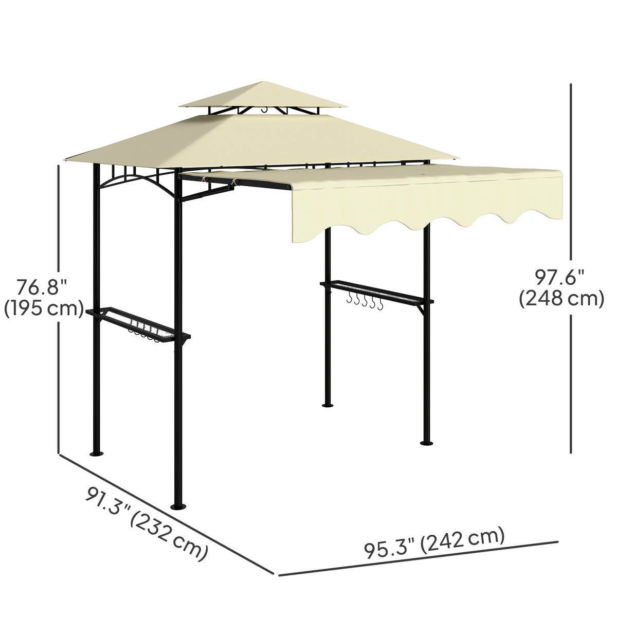 8' x 7.6' Grill Gazebo, Double Tiered Barbecue Grill Gazebo Shelter w/ Side Awning, 2 Side Shelves – view 2