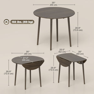 Folding Dining Table, Round Drop Leaf Kitchen Table for Small Spaces with Wood Legs, Oak – view 23