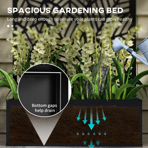 Metal Outdoor Privacy Screen with Raised Graden Bed, Privacy Panel and Planter Box, Wall-Mounted or Freestanding