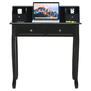 Writing Desk 2-Tier Vanity Desk Computer Desk with 4 Drawers-Black view 9
