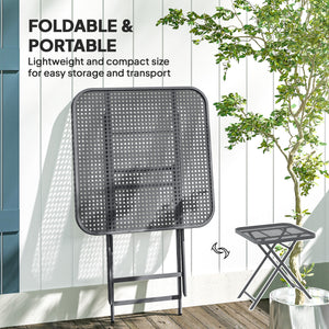 27.5" Square Outdoor Patio Table, Outdoor Folding Table with Grid Rattan-Like Top for Camping, Picnic, Black – view 11