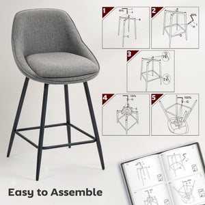 26" Counter Height Barstools Set of 2, Upholstered Swivel Bar Stools with Backrests and Armrests, Dark Grey – view 6