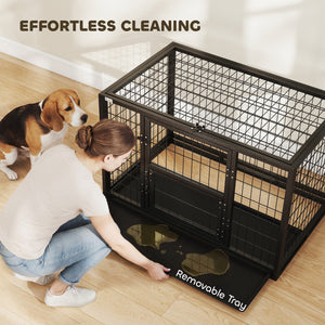 37 Inch Heavy Duty Dog Crate, Large Metal Dog Kennel with Removable Tray, 3 Doors and Secure Lock