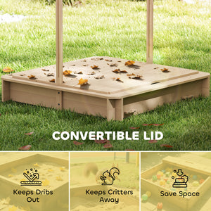 Kids Wooden Sandbox Outdoor Backyard Playset Children Play Station w/ Adjustable Canopy & Convertible Bench – view 7