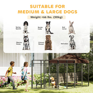 Dog Kennel Outdoor with Waterproof Canopy, Dog Run with Galvanized Chain Link for Large and Medium Dogs, Black
