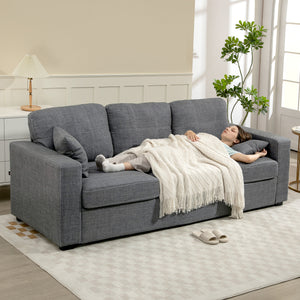 Modern Upholstered Couch, 3 Seater Sofa with Thick Spring Cushions and Deep Seat for Living Room, Dark Grey