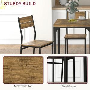 Dining Table Set for 2, 3 Piece Kitchen Table and Chairs with Metal Legs for Small Spaces, Natural Wood