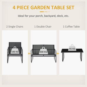 4 Piece Patio Furniture Set, Outdoor Conversation Set with Loveseat Sofa, Armchairs, Glass Top Coffee Table, Black