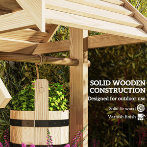 Wood Wishing Well Outdoor Wooden Planter with Hanging Bucket and Drainage Hole for Garden, Patio, Backyard, Natural