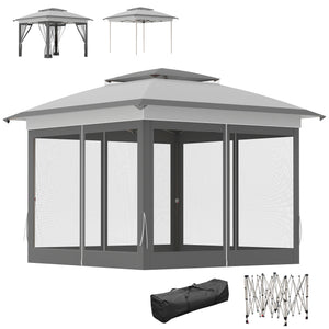 12' x 12' Pop Up Canopy Sun Shade Instant Tent Folding with Mesh Sidewalls, Grey