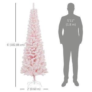 6ft Flocked Christmas Tree, Pencil Christmas Tree with Realistic Branch Tips, Folding Metal Stand, Green – view 23
