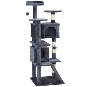 54" Cat Tree, Multi-Level Cat Tower with Scratching Posts, Cat Condos, Bed, Platforms, Ramp, Toy Ball, Beige – view 8