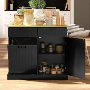 Hidden Garbage Bin Cabinet, Tilt Out Trash Cabinet w/ 2 Drawers, Freestanding Kitchen Island for Laundry – view 7
