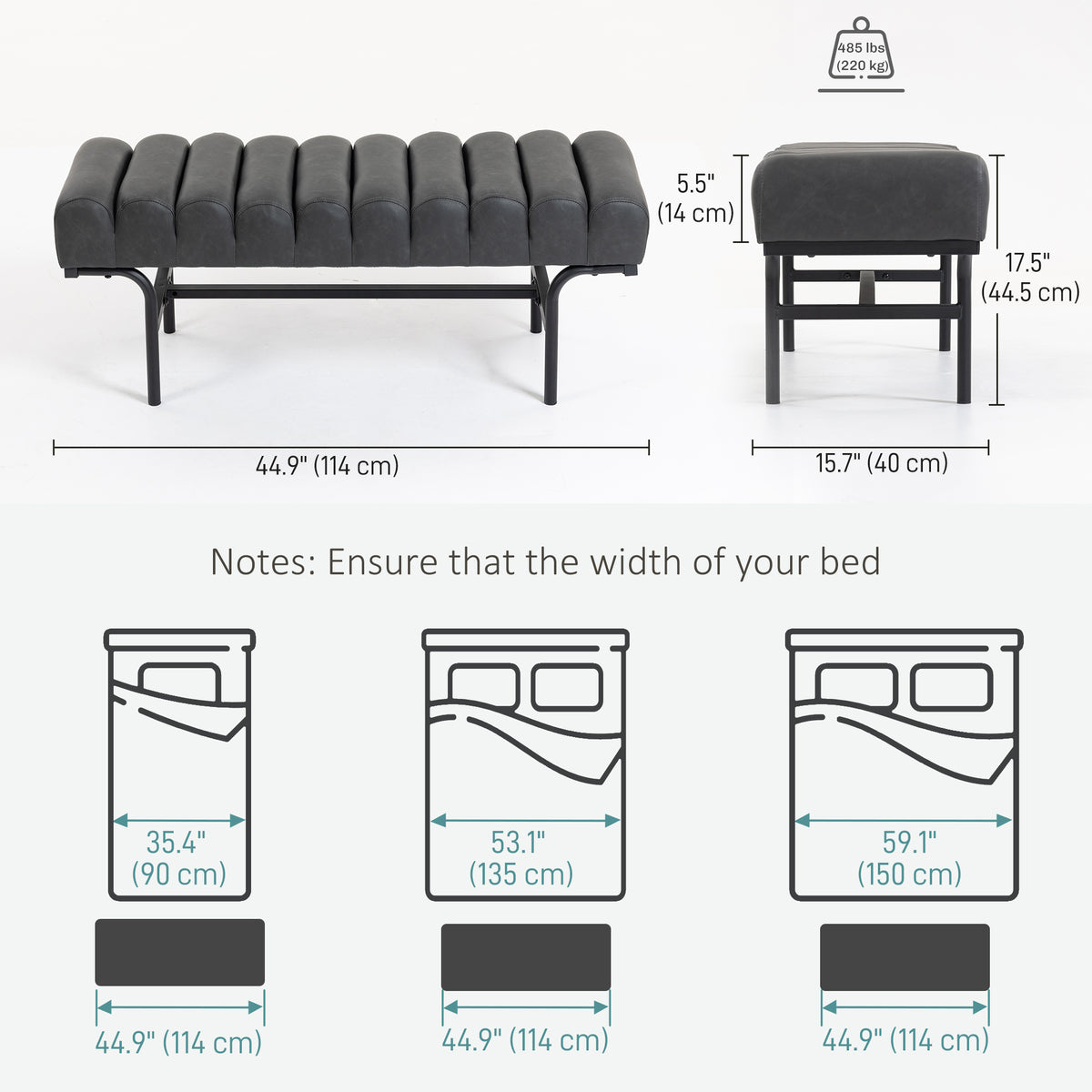 Bedroom Bench PU Leather End of Bed Bench with Cylindrical Seat and Metal Legs for Bedroom Living Room – view 2