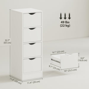 4-Drawer Bathroom Cabinet, Freestanding Narrow Storage Cabinet with Groove Handles for Small Spaces, White